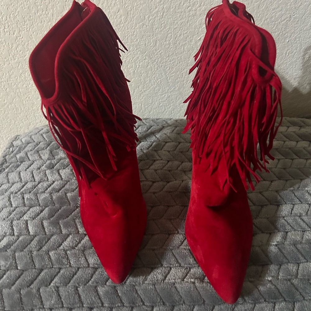 Alba Crimson Suede Fringe Ankle Boot